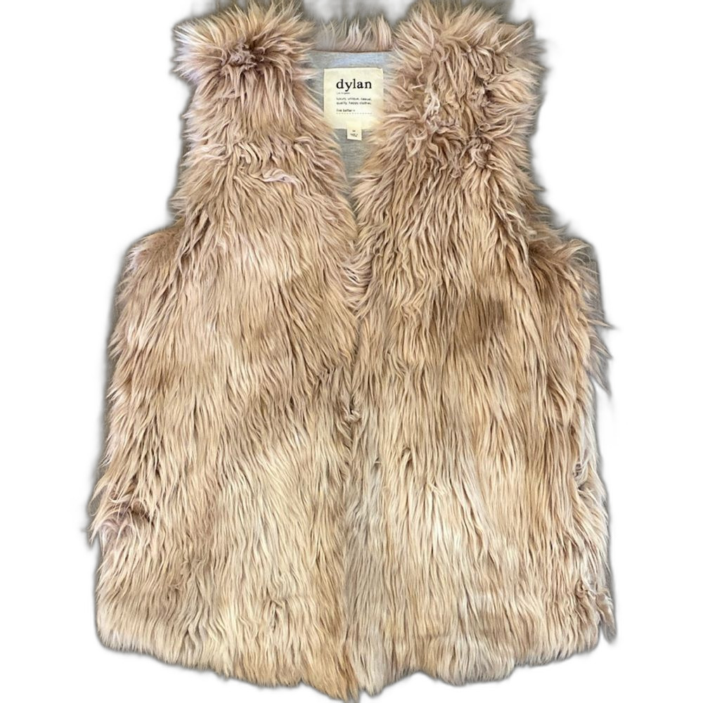 Dylan Los Angeles Faux Fur Open Vest Mauve with Grey Lining Pockets Medium